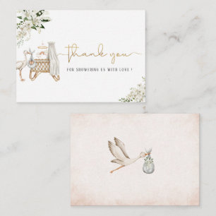 Elegante Waterverf Stork Baby Meisje Goud Wit Flo Notitiekaartje