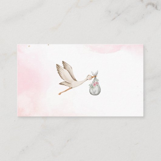 Elegante Waterverf Stork Meisje Roze baby shower B Informatiekaartje (Achterkant)