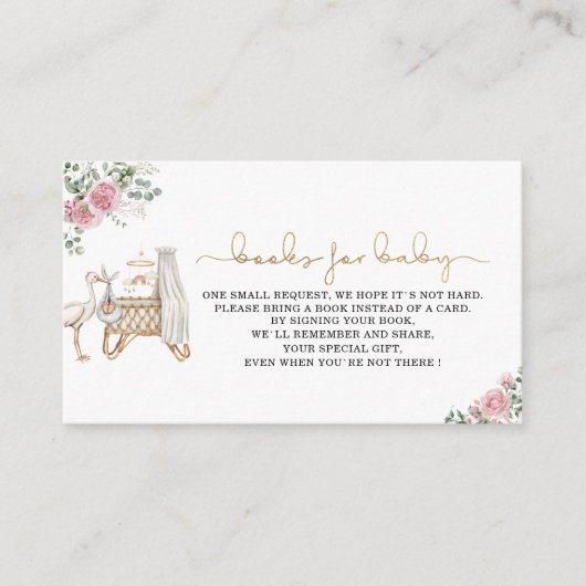 Elegante Waterverf Stork Meisje Roze baby shower B Informatiekaartje (Voorkant)