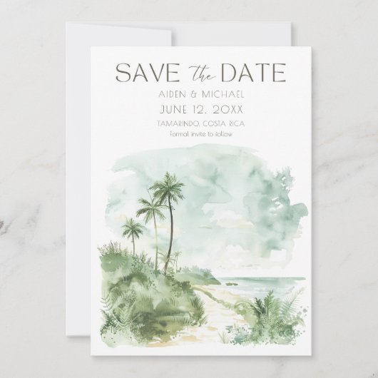 Elegante Waterverf strand bruiloft Save The Date (Voorkant)