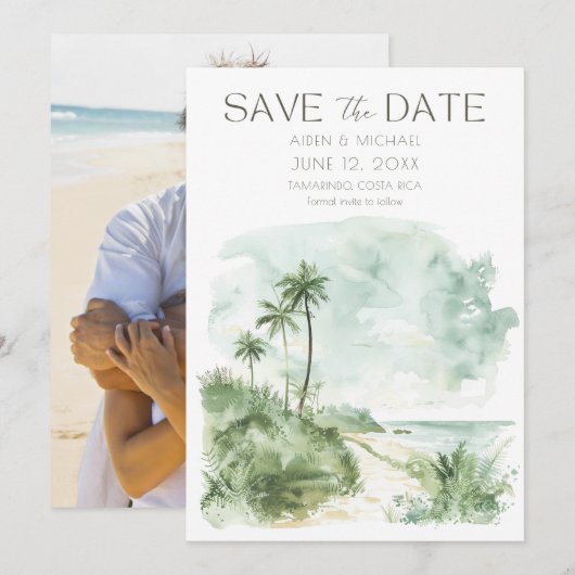 Elegante Waterverf strand bruiloft Save The Date (Voorkant / Achterkant)