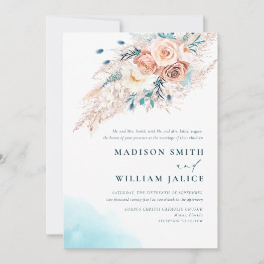 Elegante Waterverf strand bruiloft uitnodiging (Voorkant)