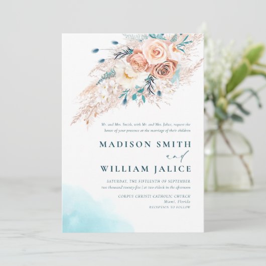 Elegante Waterverf strand bruiloft uitnodiging (Staand voorkant)