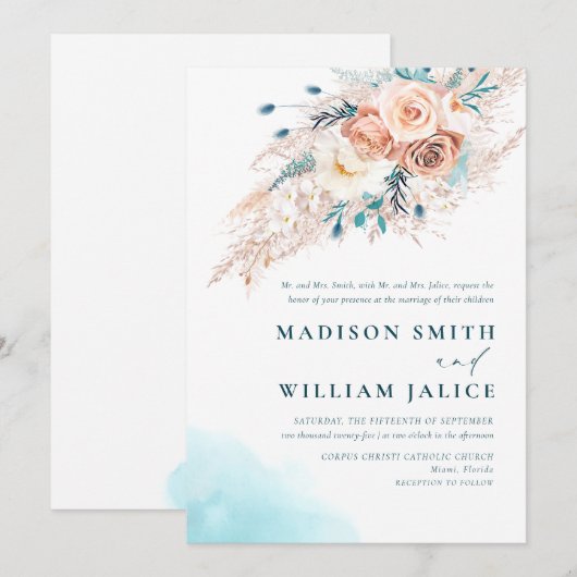 Elegante Waterverf strand bruiloft uitnodiging (Voorkant / Achterkant)