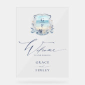 Elegante Waterverf strand Monogram Crest bruiloft Acryl Bord (Voorkant)