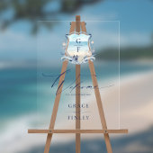 Elegante Waterverf strand Monogram Crest bruiloft Acryl Bord