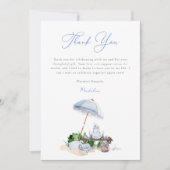 Elegante waterverf strand picknick blauwe bruidsdo bedankkaart (Voorkant)