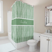 Elegante Waterverf Stripes Sage Green Custom Name Douchegordijn (In situ)