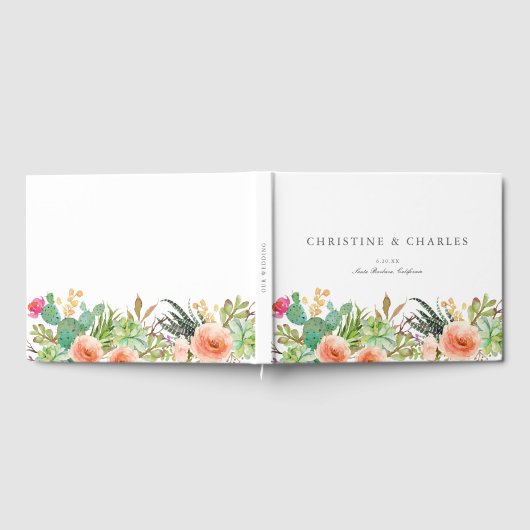 Elegante Waterverf Succulent Bruiloft Gastenboek (Volledig)