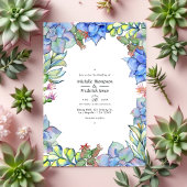 Elegante Waterverf Succulent en Floral Wedding Kaart