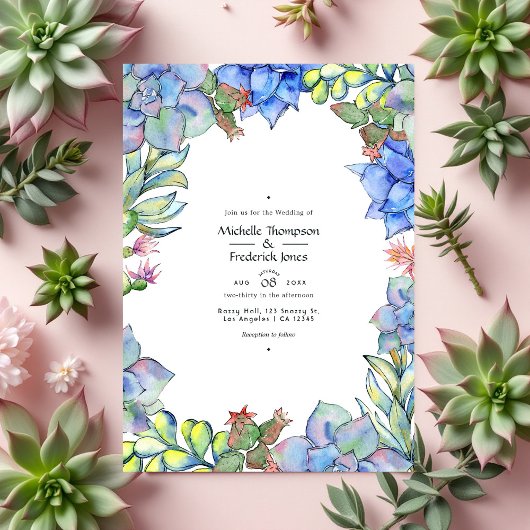 Elegante Waterverf Succulent en Floral Wedding Kaart