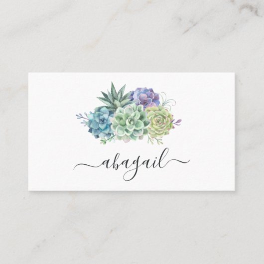 Elegante Waterverf Succulent Floral Professional Visitekaartje (Voorkant)