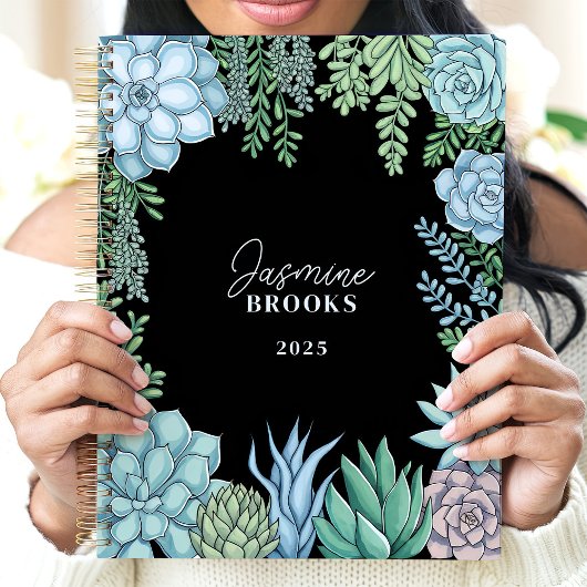 Elegante Waterverf Succulent met Aangepaste Naam Planner