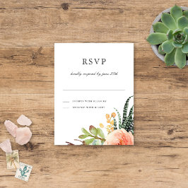 Elegante Waterverf Succulent RSVP | Trouwantwoord Kaartje