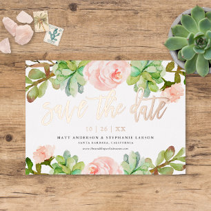 Elegante Waterverf Succulent Save The Date Folie Uitnodiging