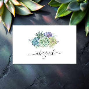 Elegante Waterverf Succulente Bloemige Zakelijk Visitekaartje