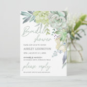 Elegante Waterverf Succulente Groene Bruidsdouche Kaart (Staand voorkant)