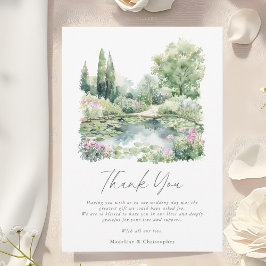 Elegante Waterverf Summer Garden Landscape Wedding Bedankkaart