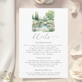 Elegante Waterverf Summer Garden Landscape Wedding Informatiekaartje