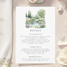 Elegante Waterverf Summer Garden Landscape Wedding Informatiekaartje