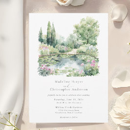 Elegante Waterverf Summer Garden Landscape Wedding Kaart
