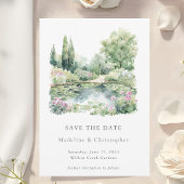 Elegante Waterverf Summer Garden Landscape Wedding Save The Date