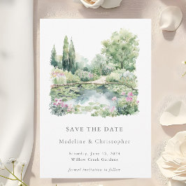 Elegante Waterverf Summer Garden Landscape Wedding Save The Date