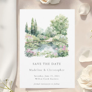 Elegante Waterverf Summer Garden Landscape Wedding Save The Date