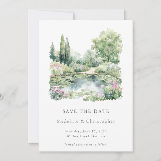 Elegante Waterverf Summer Garden Landscape Wedding Save The Date (Voorkant)