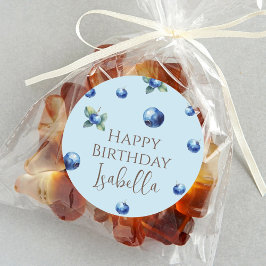 Elegante Waterverf Sweet Blue Berry Happy Birthday Ronde Sticker