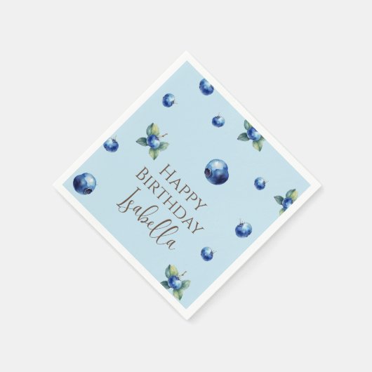 Elegante Waterverf Sweet Blue Berry Happy Birthday Servet (Hoek)