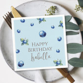 Elegante Waterverf Sweet Blue Berry Happy Birthday Servet