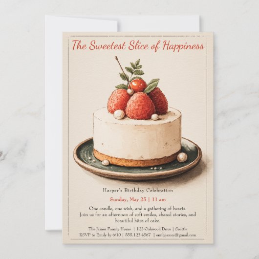 Elegante Waterverf taart verjaardagsuitnodiging Kaart (Voorkant)