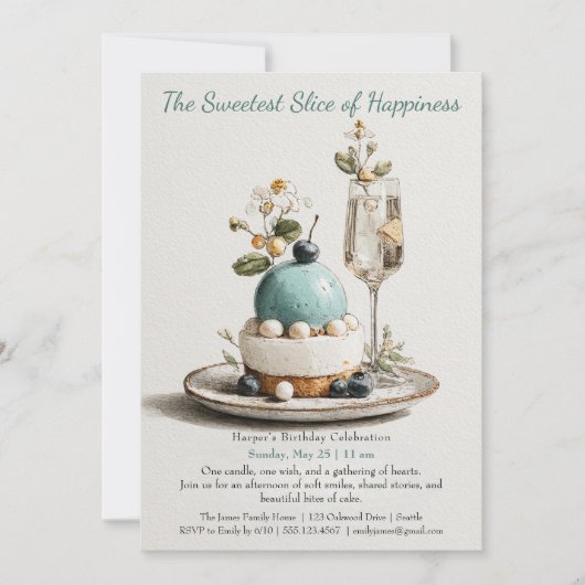 Elegante Waterverf taart verjaardagsuitnodiging Kaart (Voorkant)