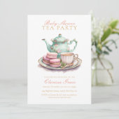 Elegante Waterverf Tea Party Baby shower Kaart (Staand voorkant)