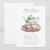 Elegante Waterverf Tea Party Baby shower Kaart (Voorkant / Achterkant)