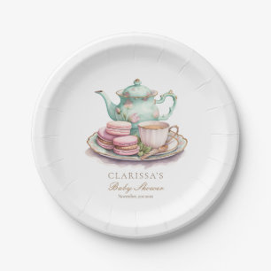 Elegante Waterverf Tea Party Baby shower Papieren Bordje