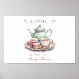 Elegante Waterverf Tea Party Goud Baby shower Poster