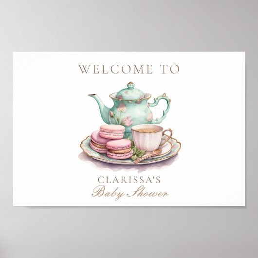 Elegante Waterverf Tea Party Goud Baby shower Poster (Voorkant)
