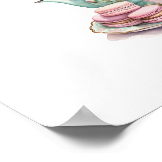 Elegante Waterverf Tea Party Goud Roze Baby shower Poster (Hoek)