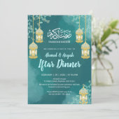 Elegante waterverf teal iftar uitnodiging (Staand voorkant)