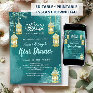 Elegante waterverf teal iftar uitnodiging