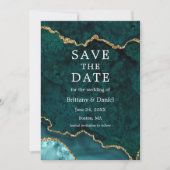 Elegante Waterverf Teal Marmer Agate Geode Foto Save The Date (Voorkant)