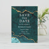 Elegante Waterverf Teal Marmer Agate Geode Foto Save The Date (Staand voorkant)
