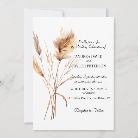 Elegante Waterverf Terracota Pampas Grass Wedding Kaart (Voorkant)
