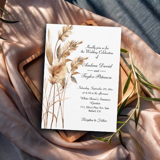 Elegante Waterverf Terracota Pampas Grass Wedding Kaart