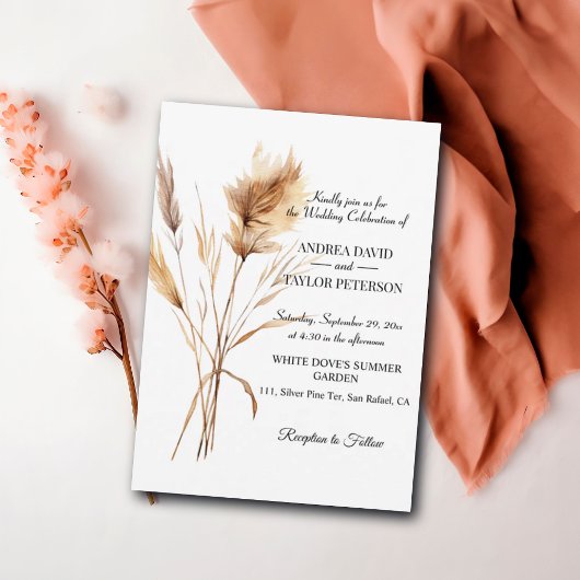 Elegante Waterverf Terracota Pampas Grass Wedding Kaart