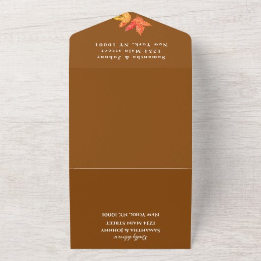 Elegante Waterverf Terracotta Leaves Wedding RSVP All In One Uitnodiging (Buitenkant)