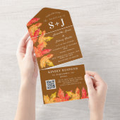 Elegante Waterverf Terracotta Leaves Wedding RSVP All In One Uitnodiging (Afscheurbaar)