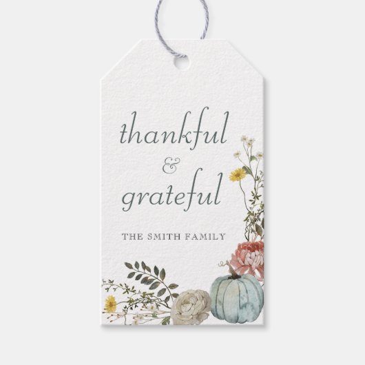 Elegante Waterverf Thanksgiving dankbaar Cadeaulabel (Voorkant)